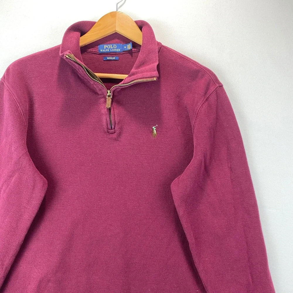 Polo Ralph Lauren Estate Rib Quarter Zip Mens Sz M Burgundy Red Pullover Sweater